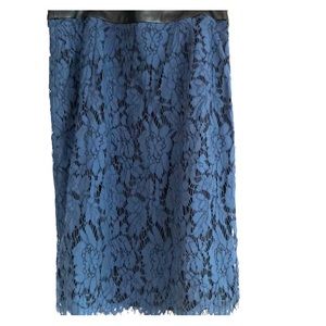 Lace pencil skirt with faux leather trim on top